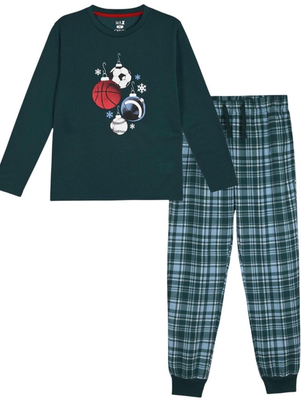 NWT Max And Olivia Sports Top and Bottom Pajama Set Green Multi L (12-14)